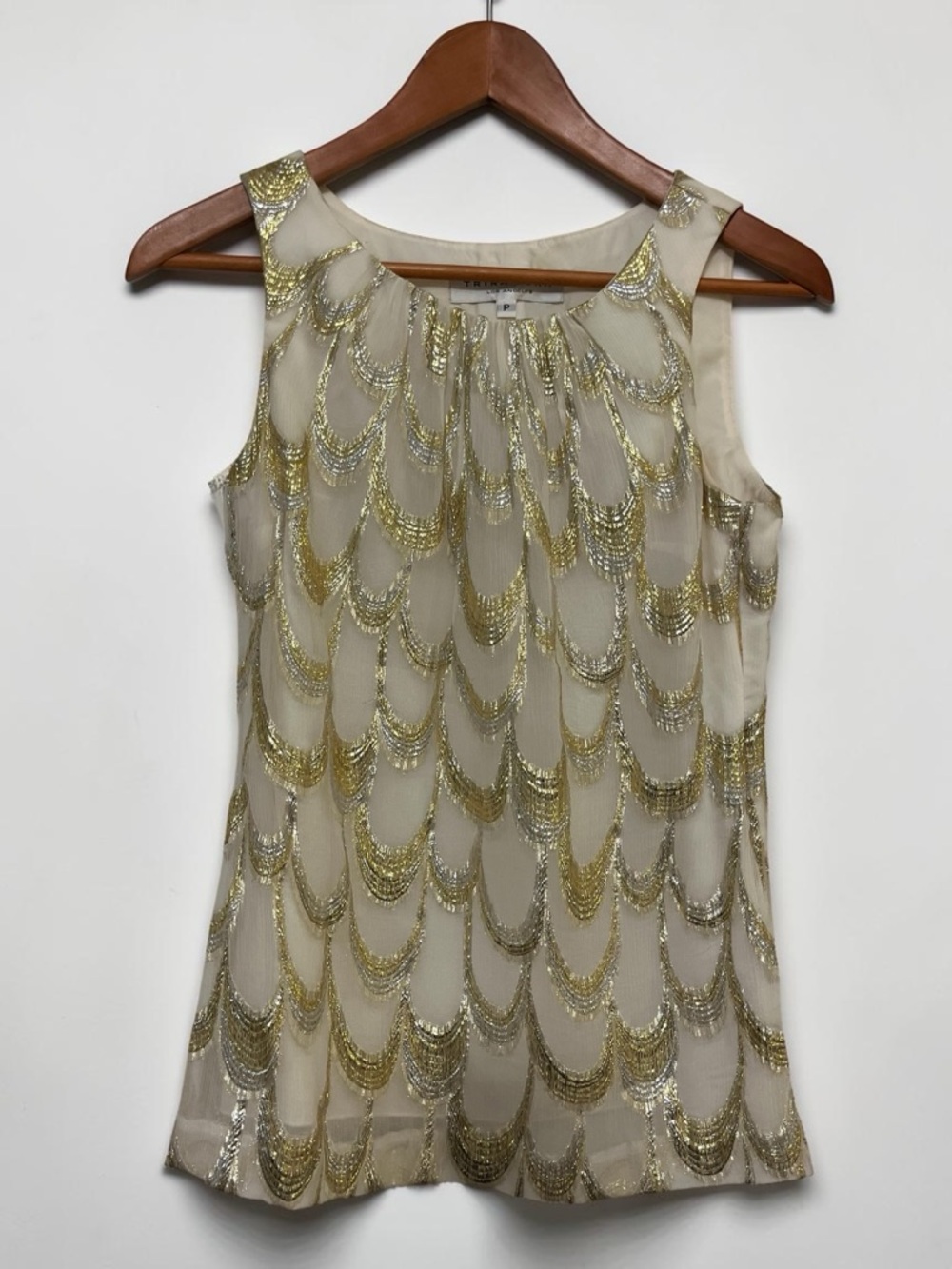 Trina Turk Silk Metallic Scallop Shell Top | Art Deco Luxe |